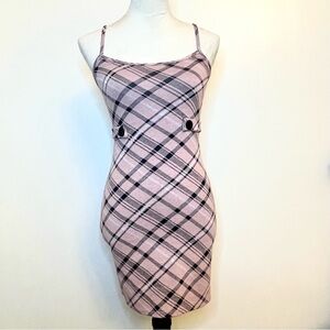 Rue 21 XS Pink Plaid Bodycon Mini Dress Y2K Preppy Aesthetic